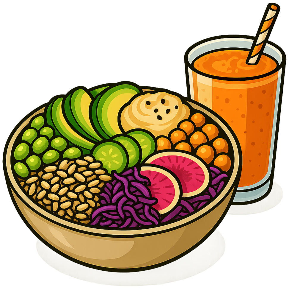 Buddha Bowl mit Avocado, Hummus und Smoothie