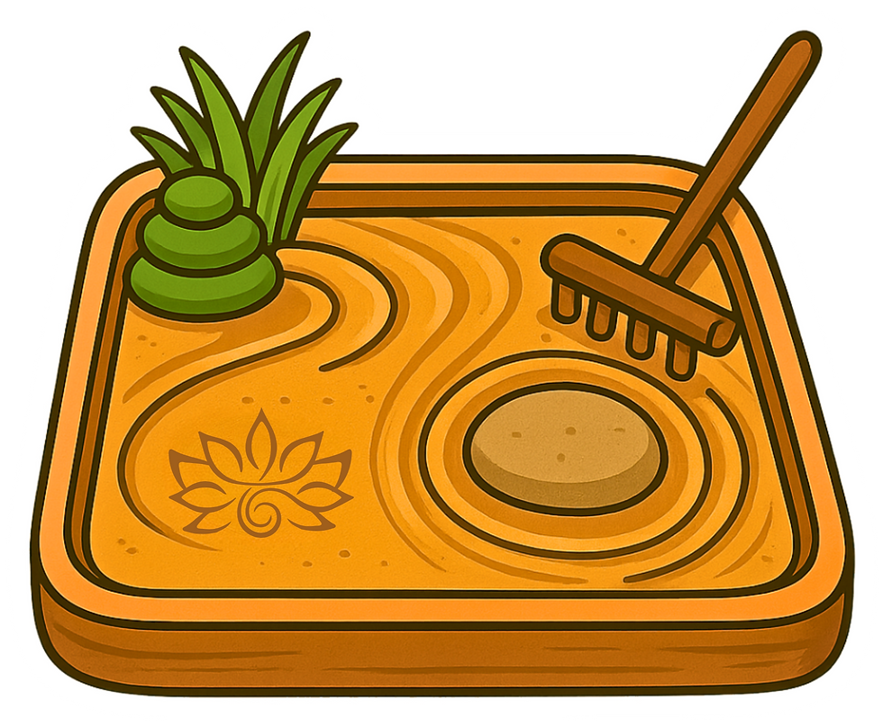 Miniatur-Zen-Garten: Sand, Steine, Harke