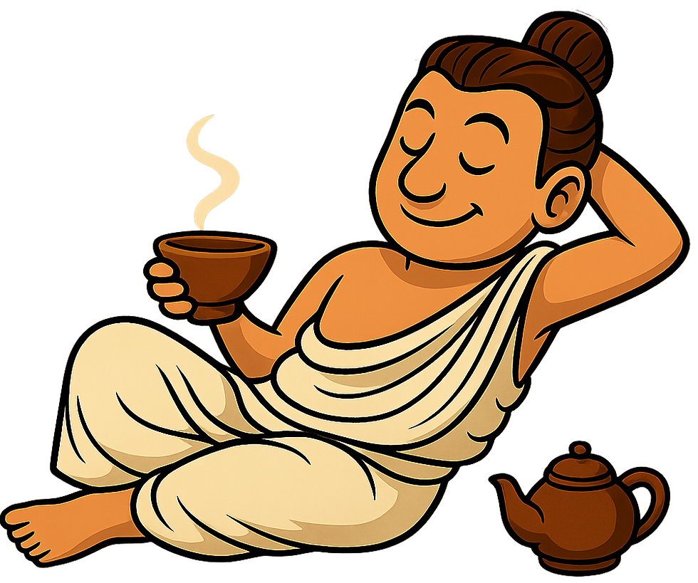 Entspannter Buddha genießt Tee
