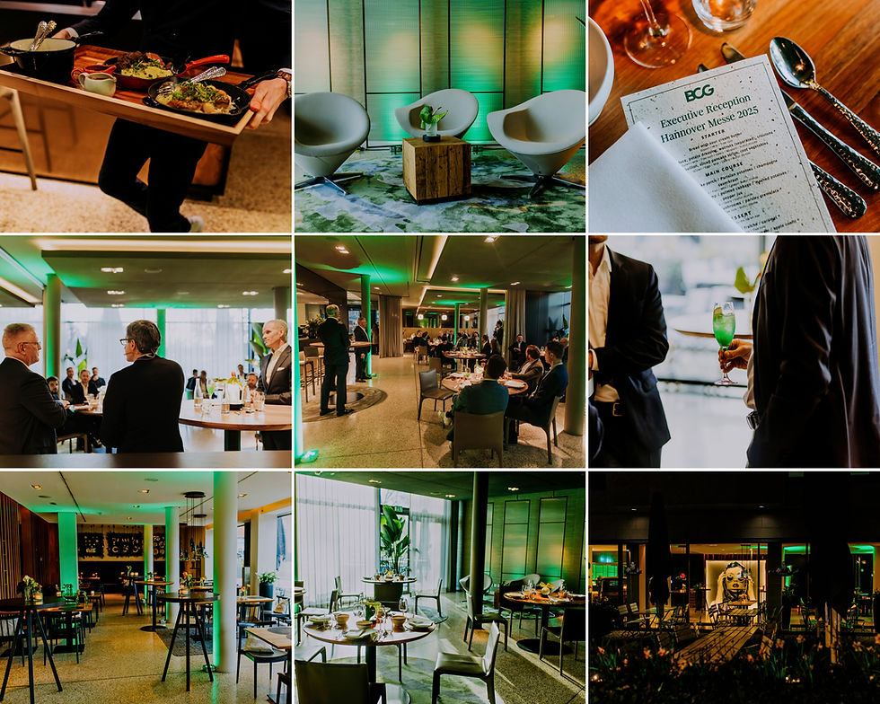 BCG Executive Reception event with guests networking, drinks, and food.