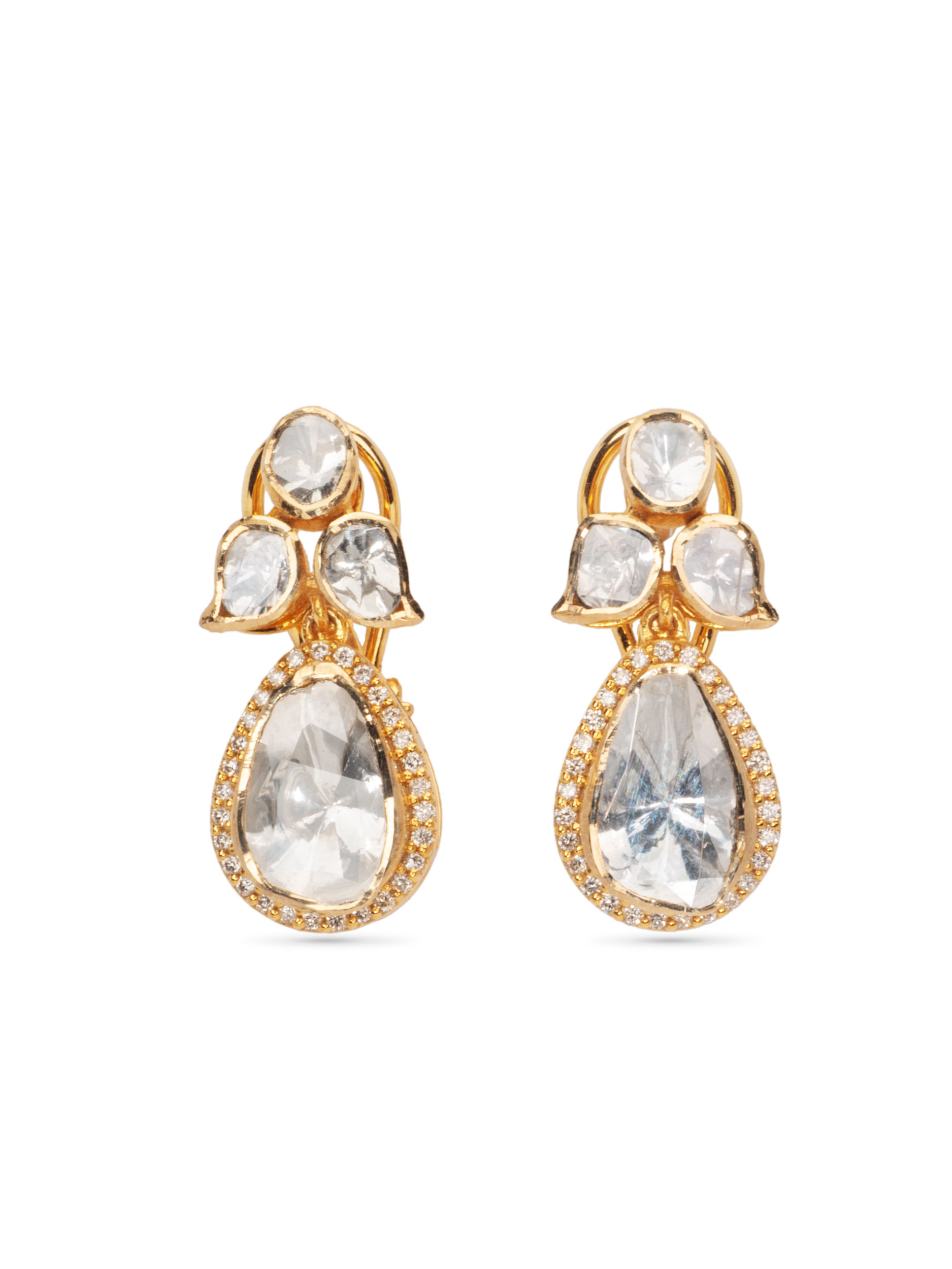 Noura petal drop Polki diamond earrings