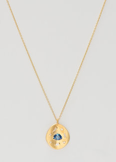 Scattered diamond and sapphire wave disc pendant necklace