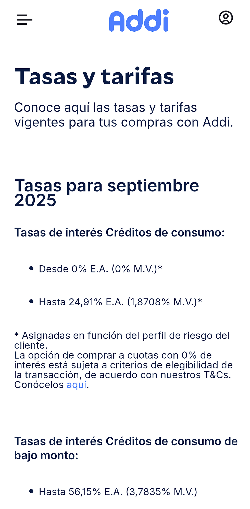 Tasas y tarifas de addi