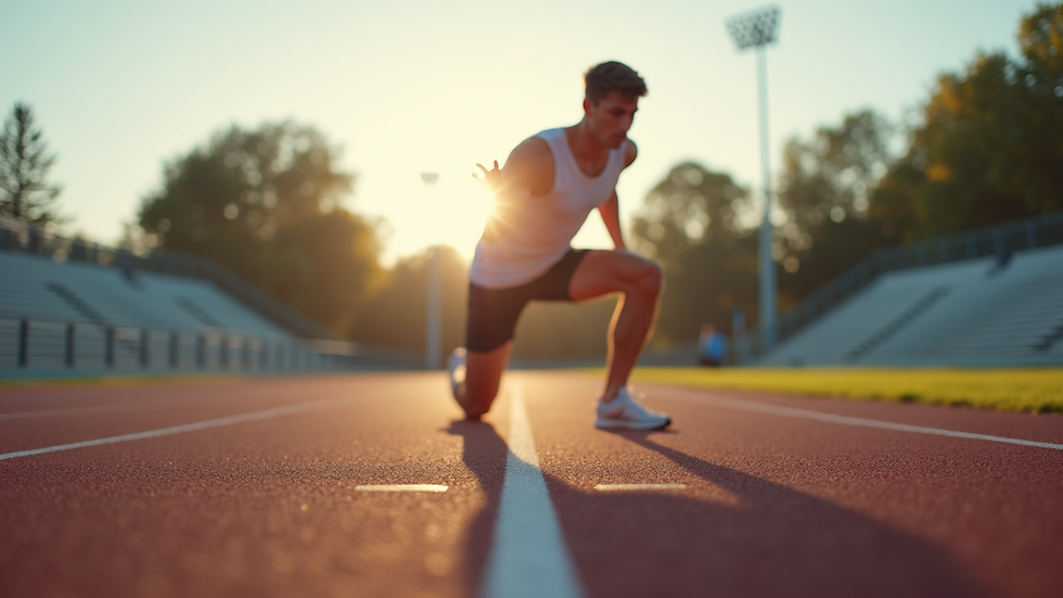 Eye-level view of a runner stretching on a track before exercise