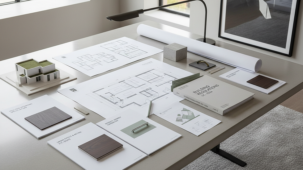 High angle view of architectural plans and building regulations documents