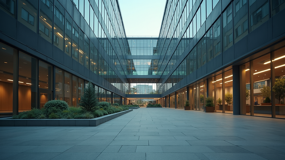 High angle view of a commercial office building exterior