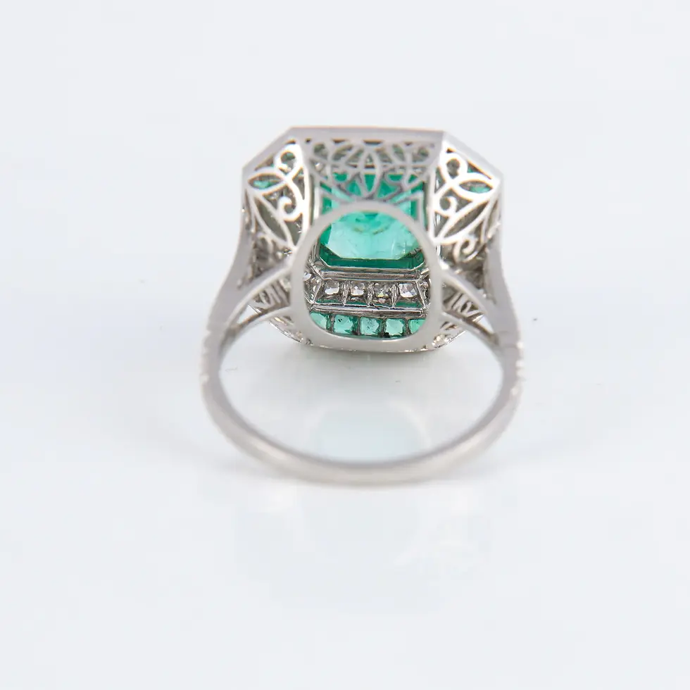 Miniature : Bague Style Art Déco Emeraudes Diamants