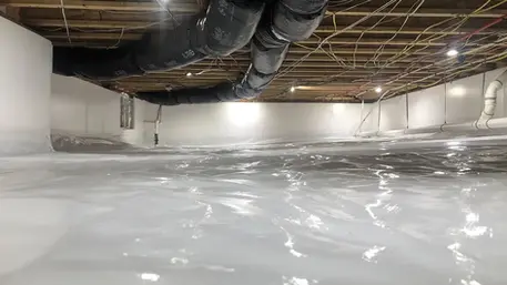 Professionally encapsulated crawl space in a Florida home, providing protection and moisture control.