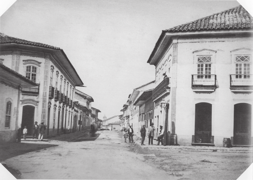 Imagem da esquina da Rua do Ouvidor - Centro do RJ - 1850 - Biblioteca Nacional