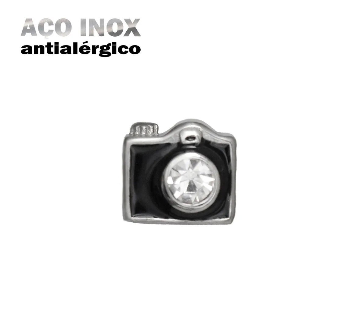 Berloque/ Passante Câmera com Zircônia Aço Inox Antialérgico Pulseiras Berloques