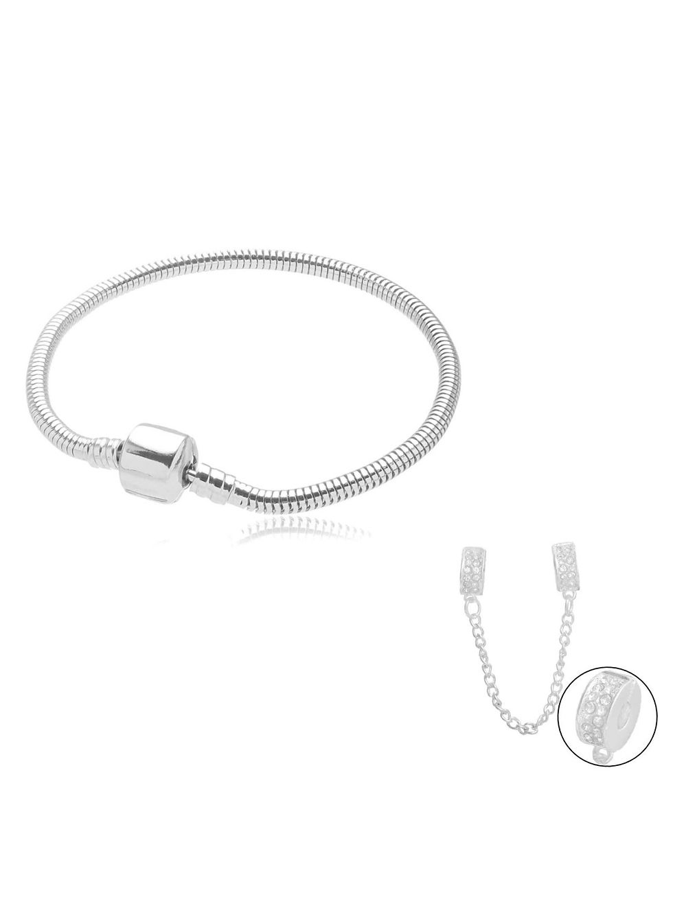 Kit Pulseira de Berloques + Trava Pega Ladrão com Zircônia em Banho Prata 925