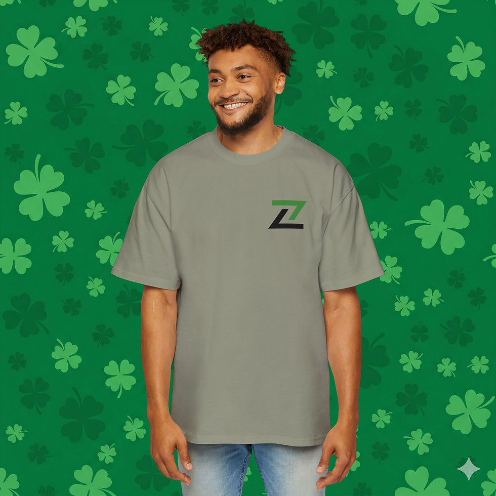 Thumbnail: Man in gray T-shirt with shamrocks for St. Patrick's Day