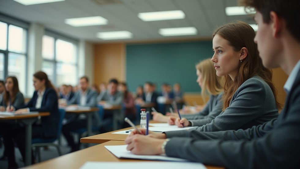 Eye-level view of a classroom filled with engaged students