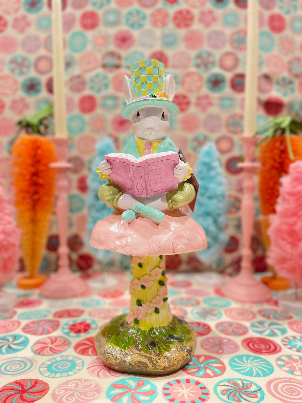 Storybook Bunny on Mushroom Pedestal