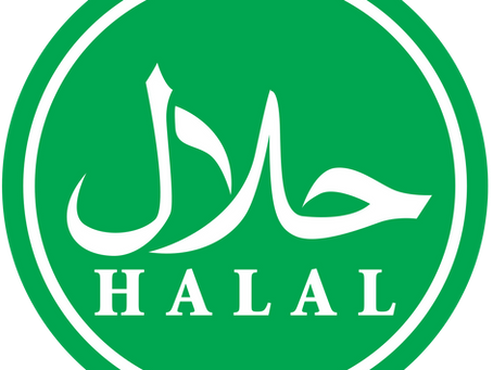 Assorted halal dishes including grilled chicken, lamb, and Ramen