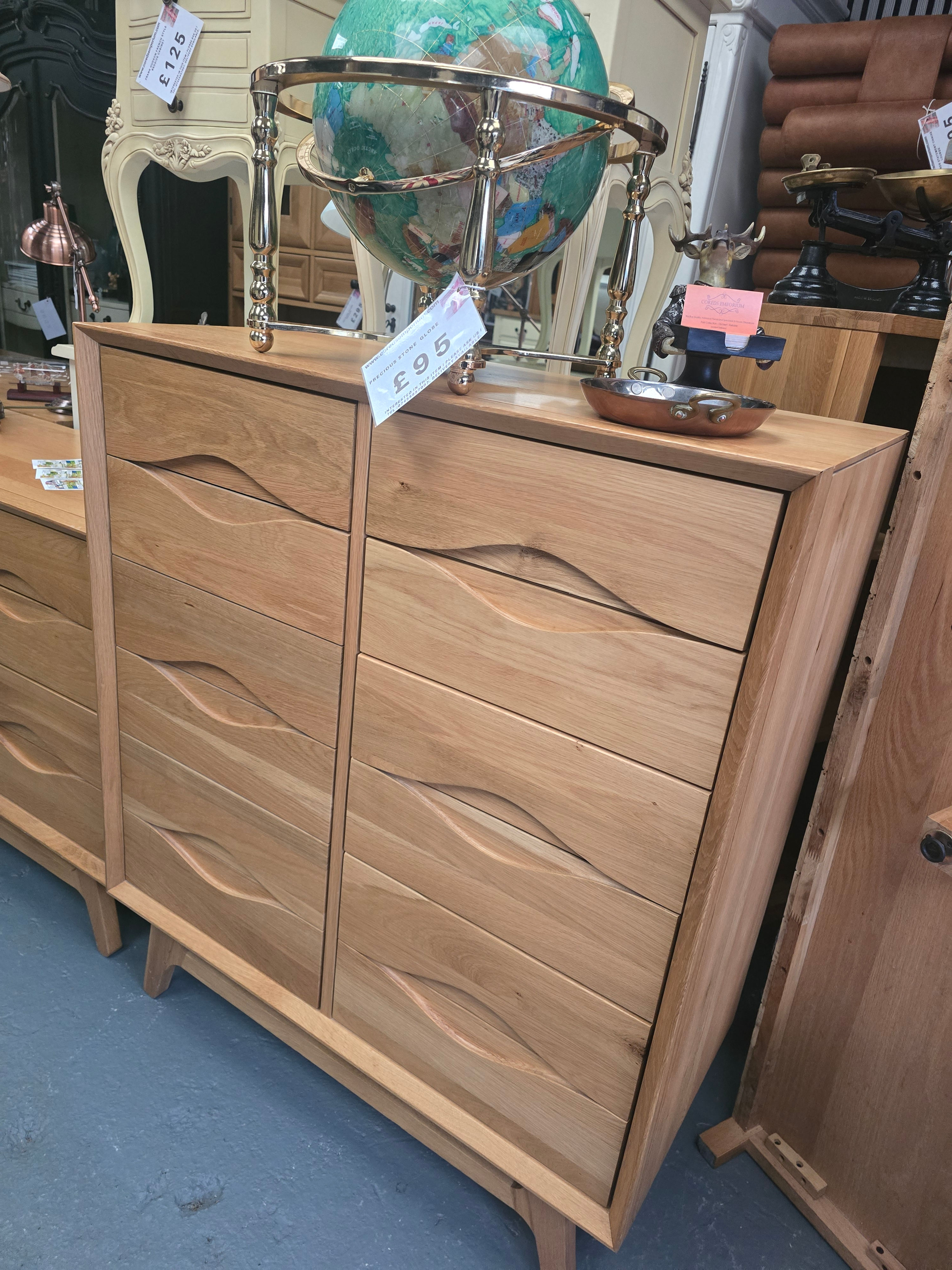 Solid oak cupboard to the left and 5 drawers large unit 