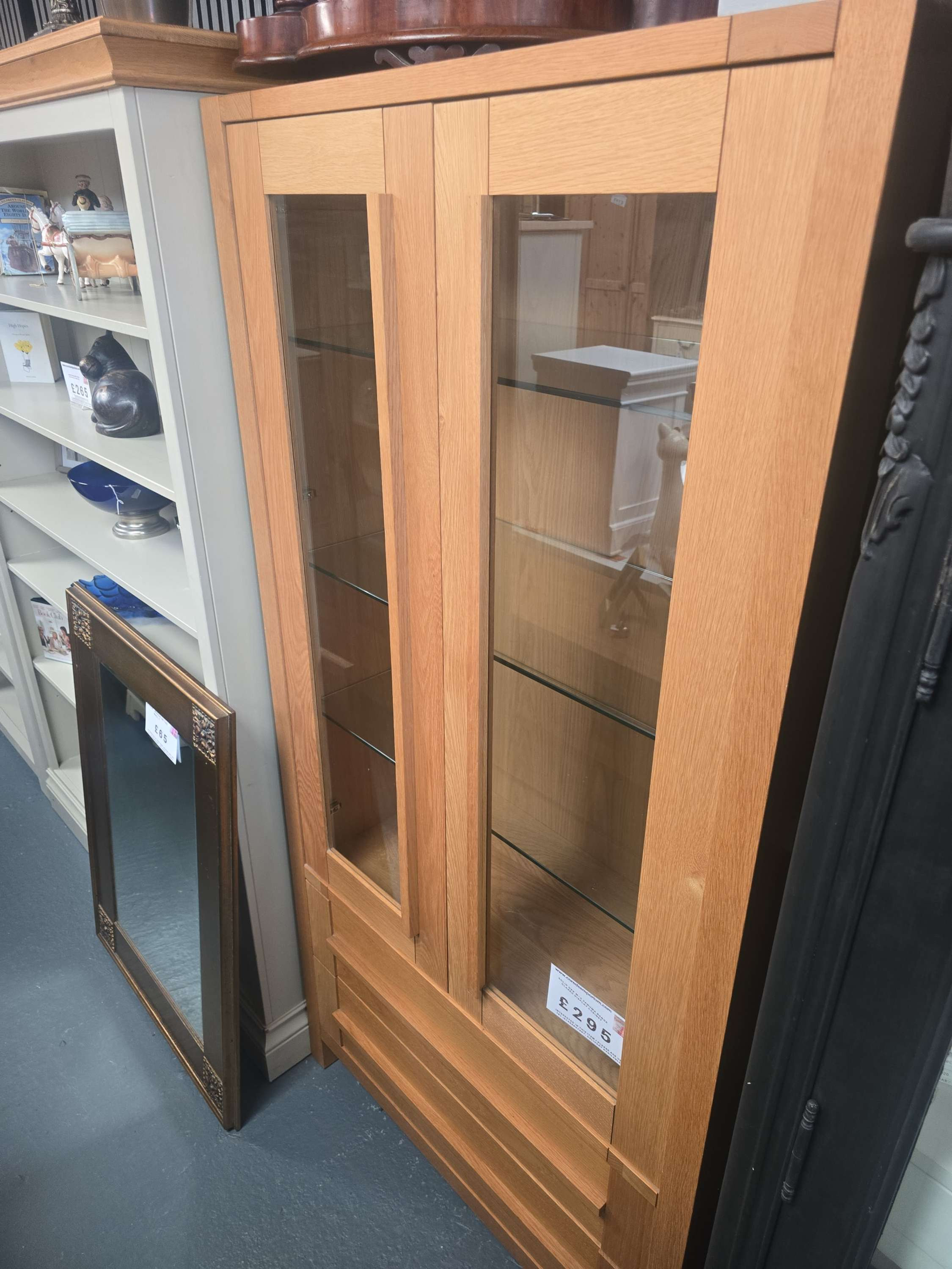 Solid oak m&s sanuma range glazed display cabinet 
