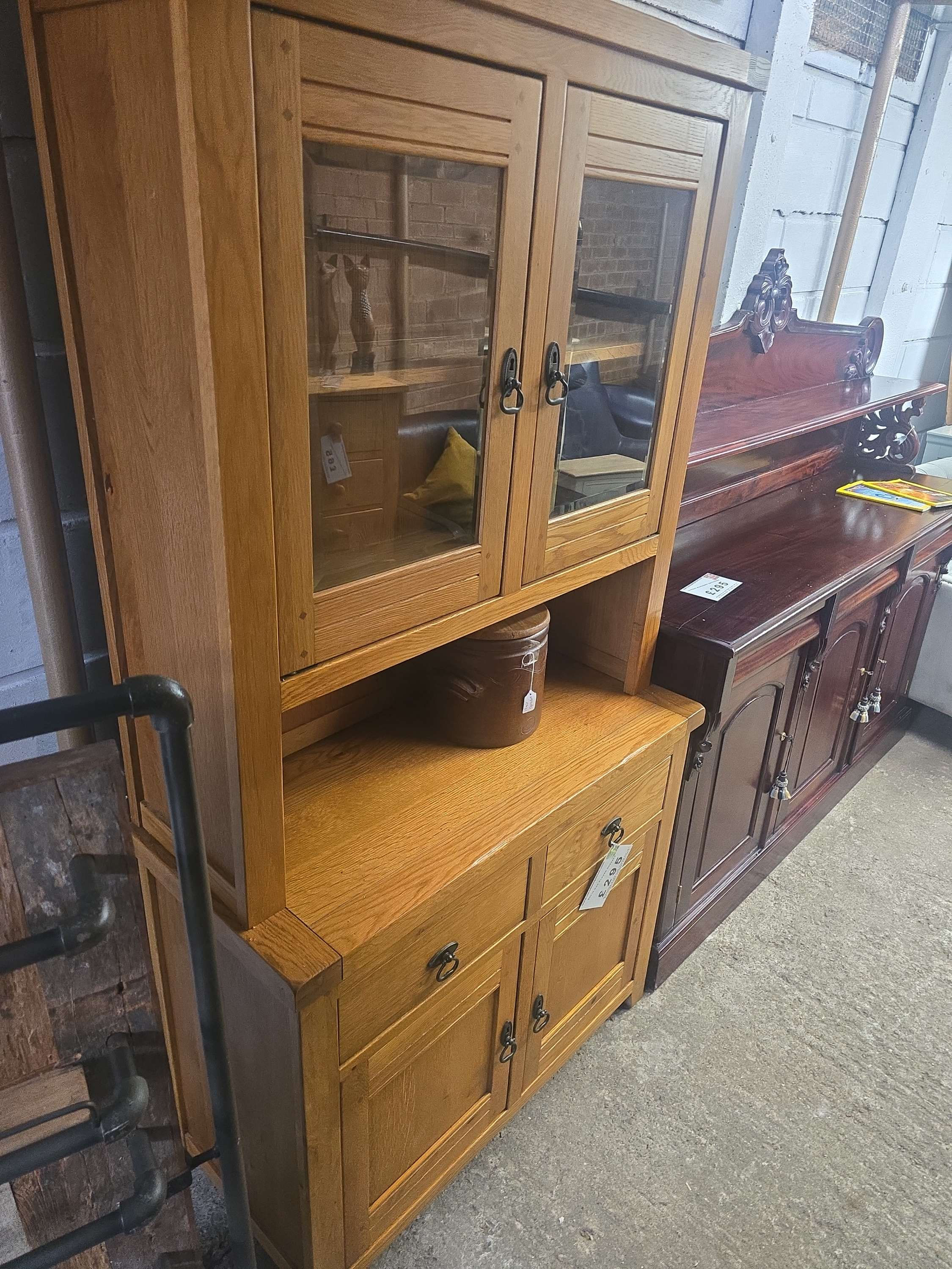 Solid oak glazed display cabinet 