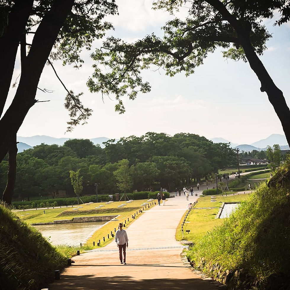 James walking the historic circuit, one of the best things to do in Gyeongju.