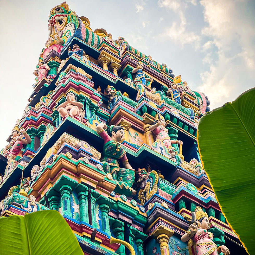 Mariamman Hindu Temple's flashy, colourful tower of figures.
