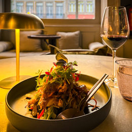 Close-up of a dish of food at Bartolomeu Bistro & Wine in Porto, Portugal.