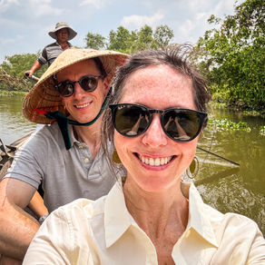 Selfie on a sampan on a Mekong Delta tour from Ho Chi Minh City
