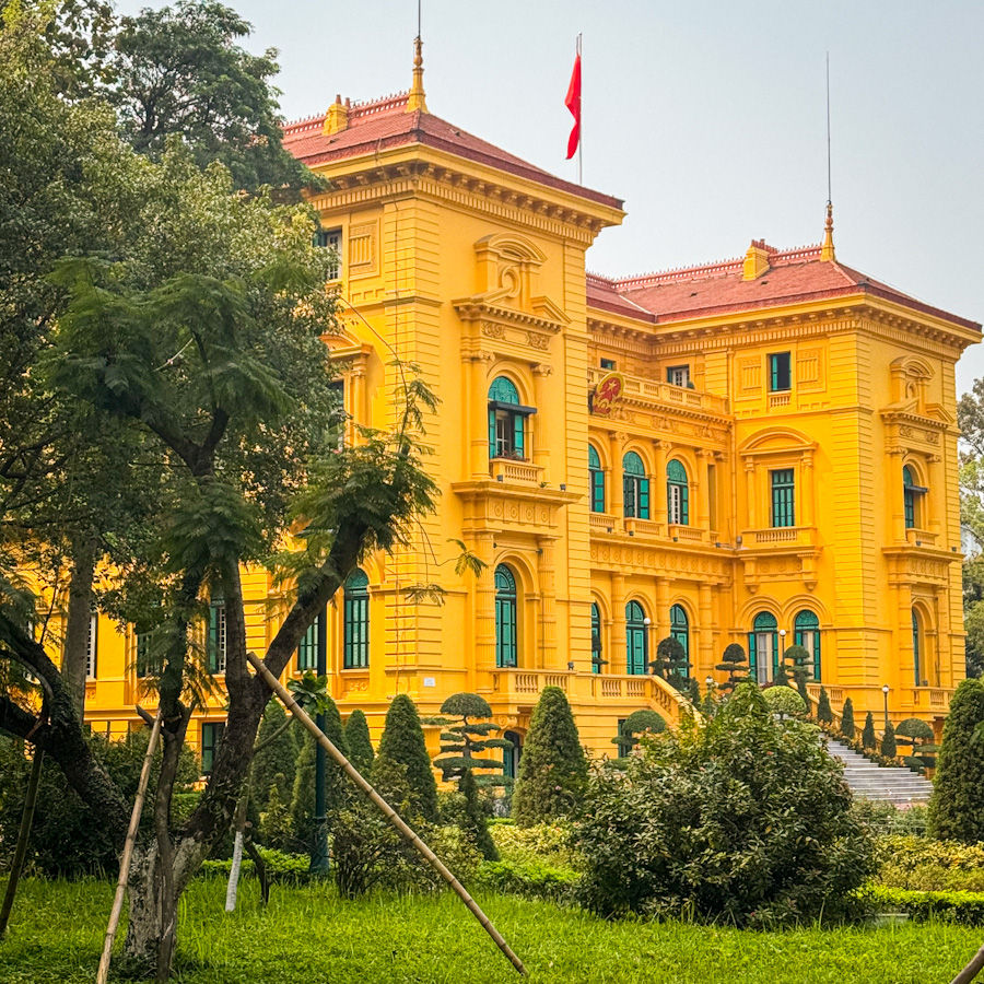 Yellow Presidential Palace-- a key thing to do in Hanoi even though you're not allowed inside!