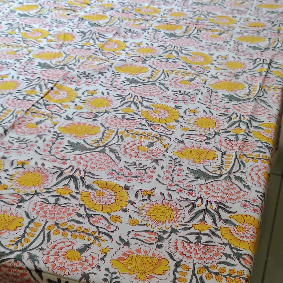 Hand block printed cotton table cover with traditional artisanal motifs, handcrafted in India