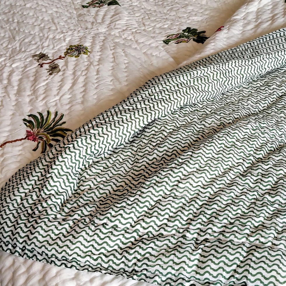 Hand block printed red cotton quilt for bed