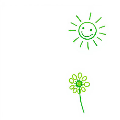 A white background featuring vibrant green hand-drawn elements on the right side_ a smilin