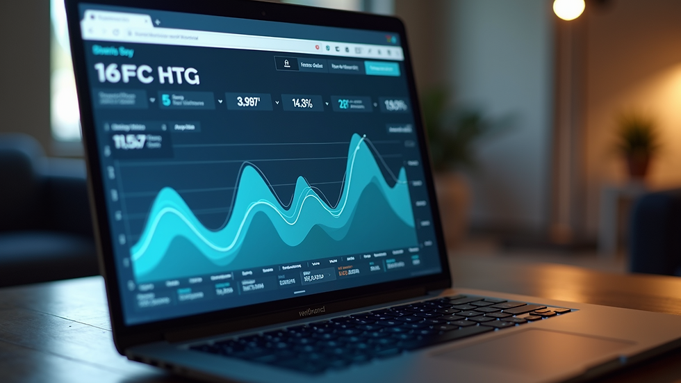 Close-up view of a laptop screen showing website analytics and performance metrics