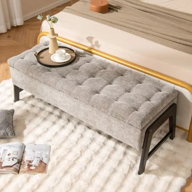 Thumbnail: Modern Storage Chenille Bench Upholstered Tufted Ottoman Bench