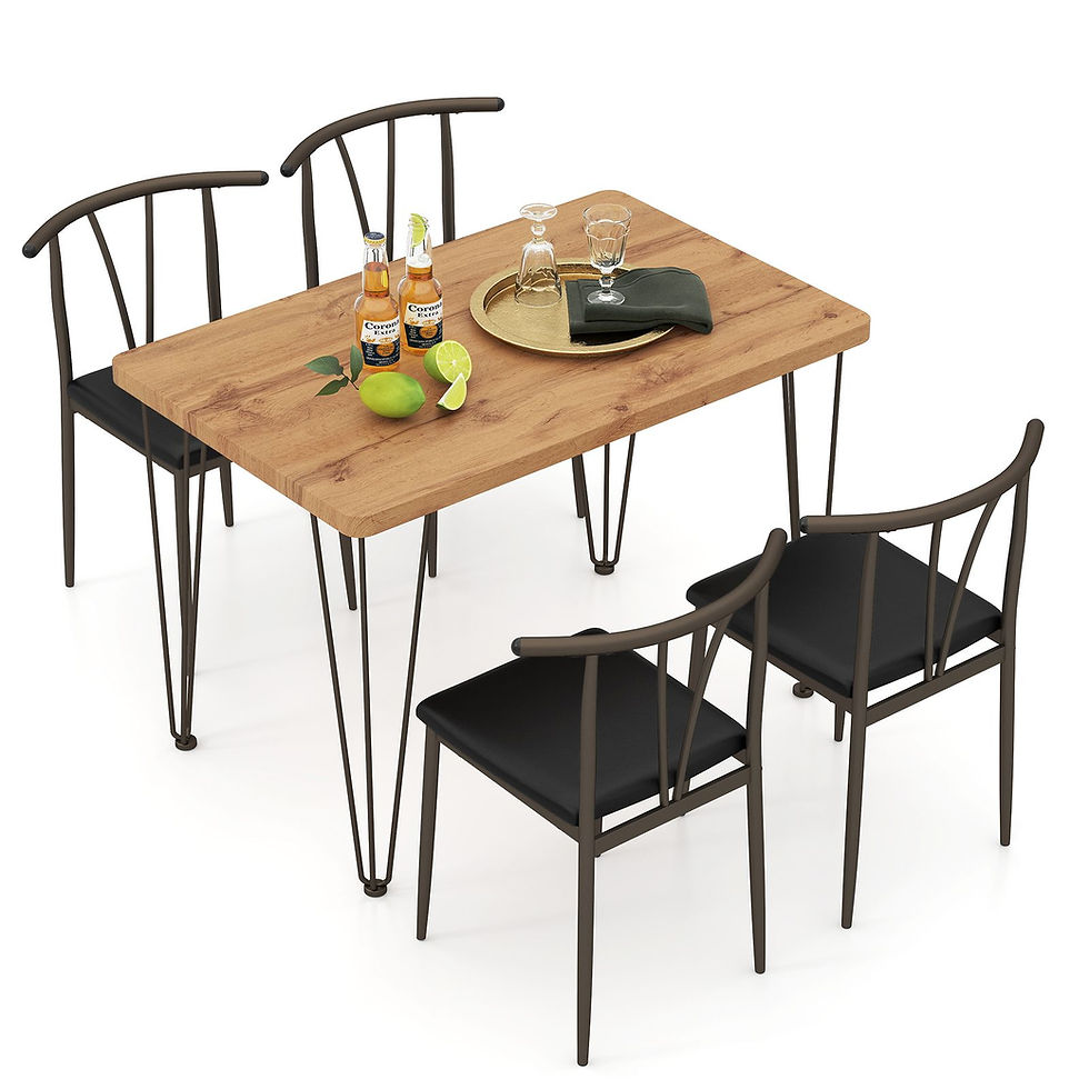 Thumbnail: Dining table set in 5 pieces with metal frame and upholstered seats