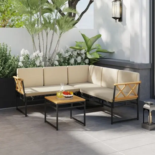 4 Piece Set L-Shaped Patio Patio Metal Sectional Sofa