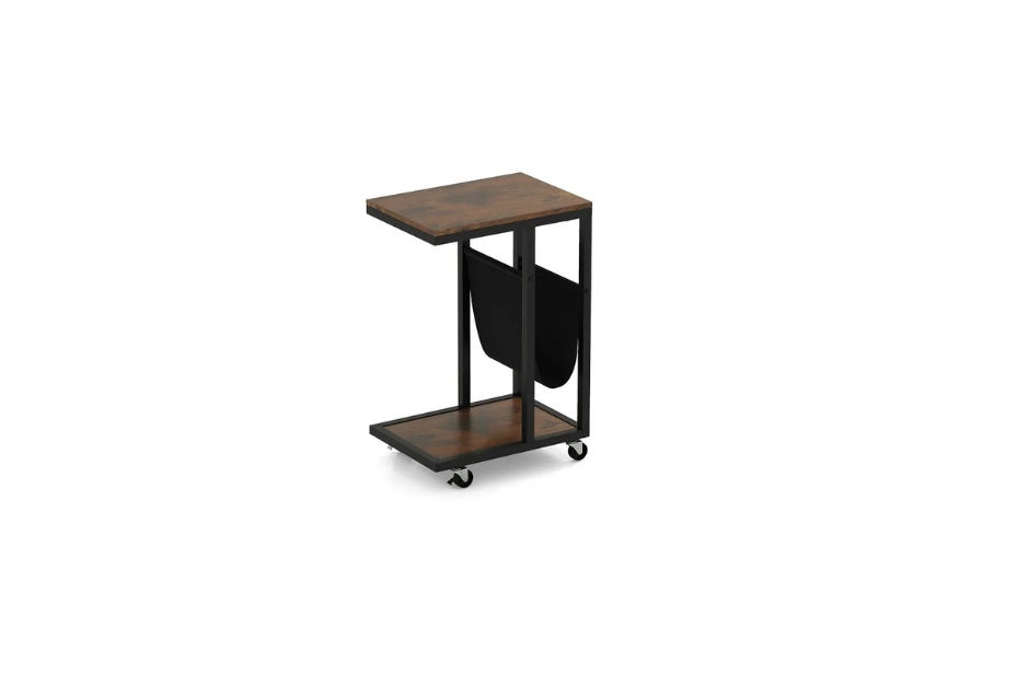 Side C-shaped Table on Wheels with Storage Pouch