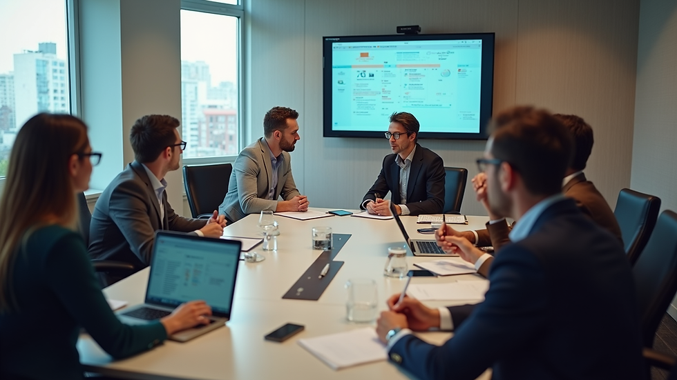 high angle view of a meeting room with team discussing digital platform implementation
