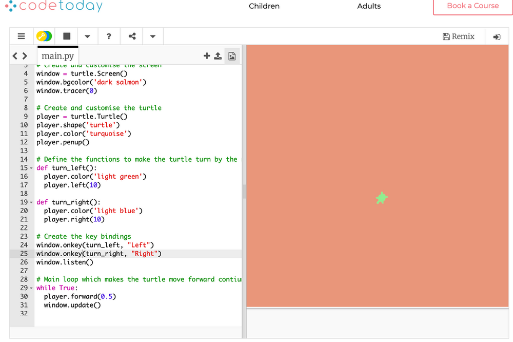 How To Move The Player With Keyboard Keys Using Python's turtle Module
