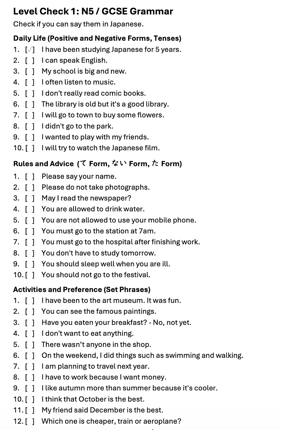 Thumbnail: Japanese Grammar Workbook N4