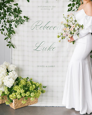gingham linen wedding welcome sign at White & Sable