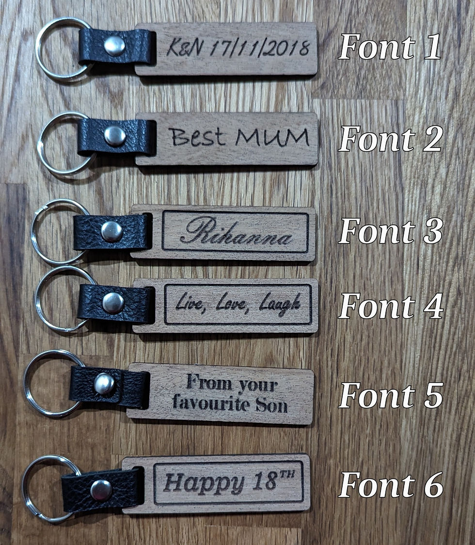 Thumbnail: Personal Message Keyring - Personalized solid Mahogany Wood Key Chain - Leather