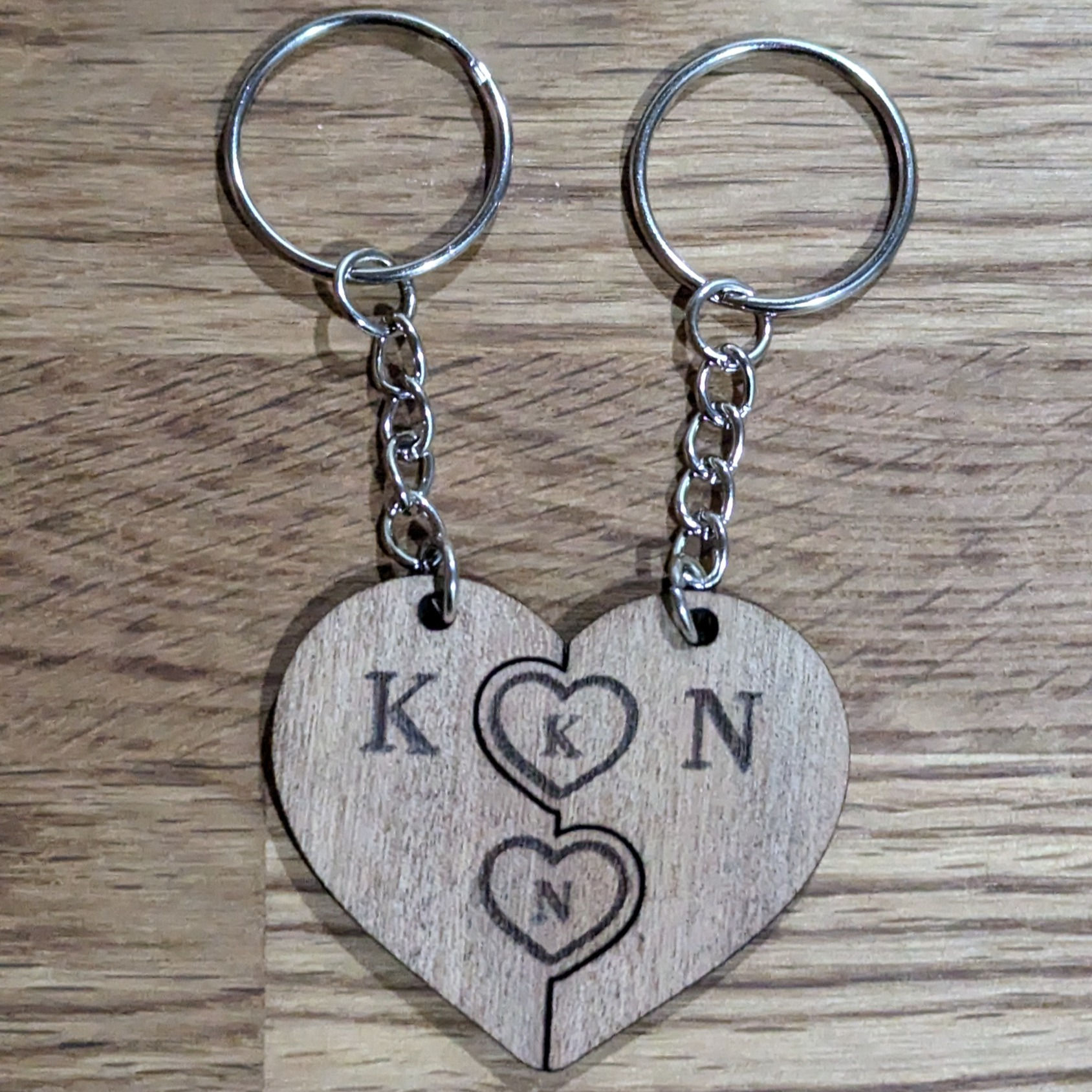 Personal Lovers Couples Keyring - Personalized solid Mahogany Wood Key Chain