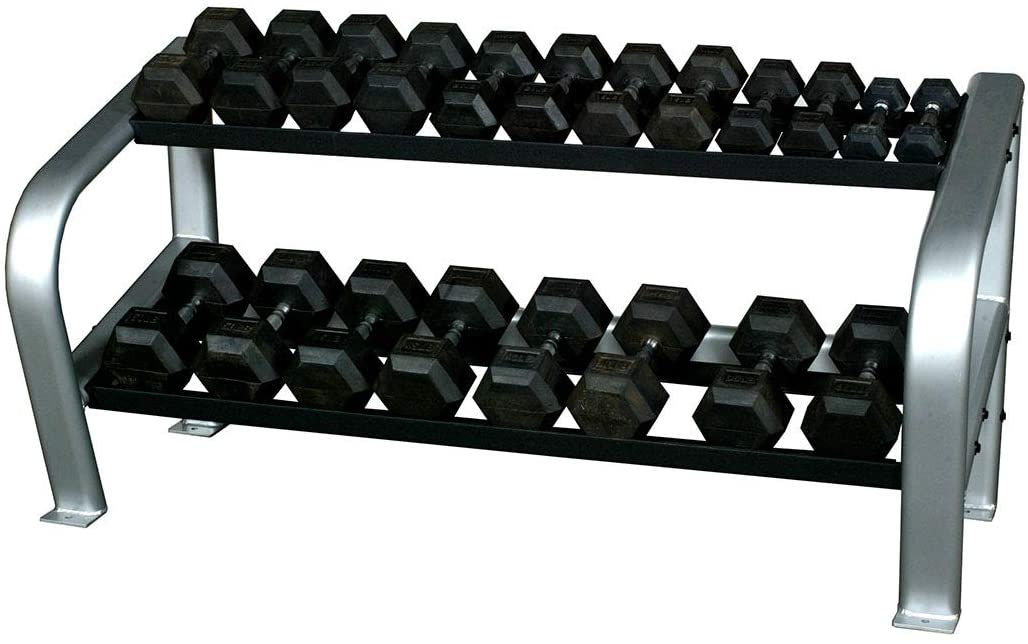Inflight 65" Deluxe 2-Tier Hex DB Rack 10 Pair (5-50lb) Rubber Hex Dumbbell Set