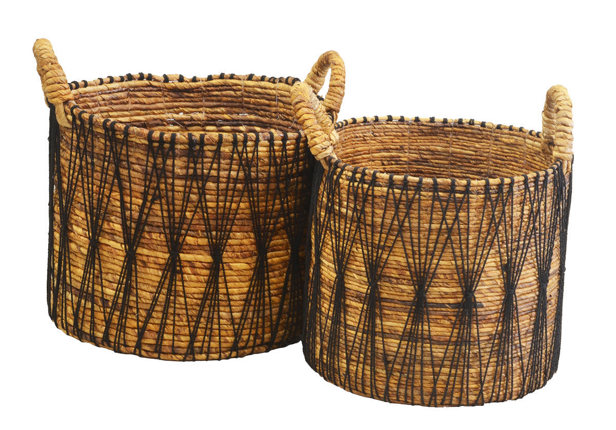 Basket Abaca Round Black Strings