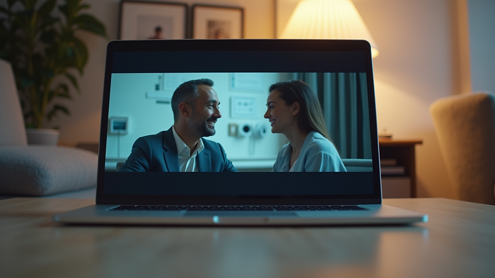 Eye-level view of a laptop screen showing a virtual coaching session