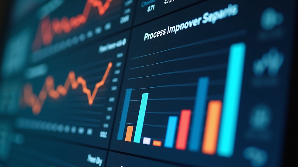 Close-up view of a digital dashboard showing process improvement metrics