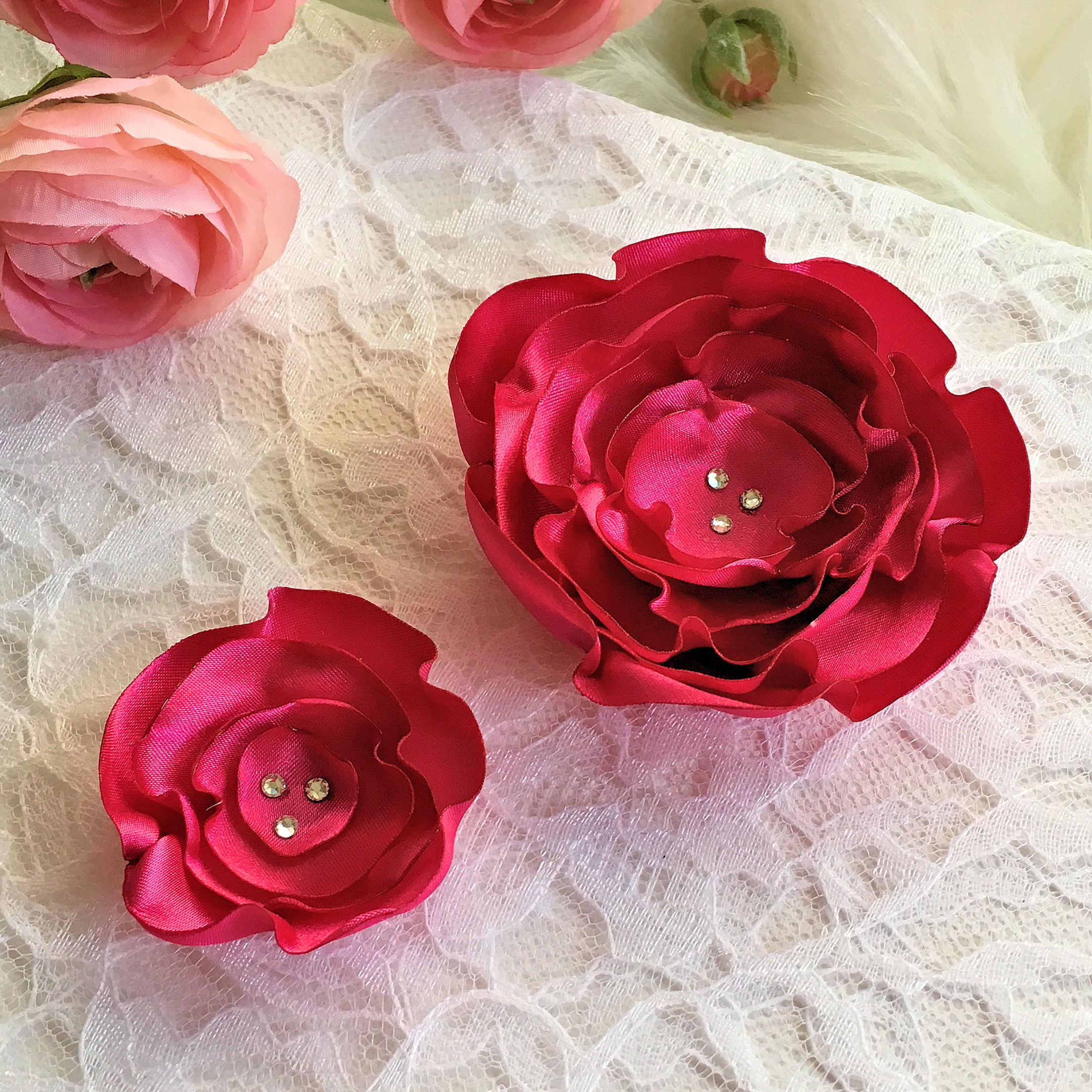 Cherry Satin Flower Hair Clip