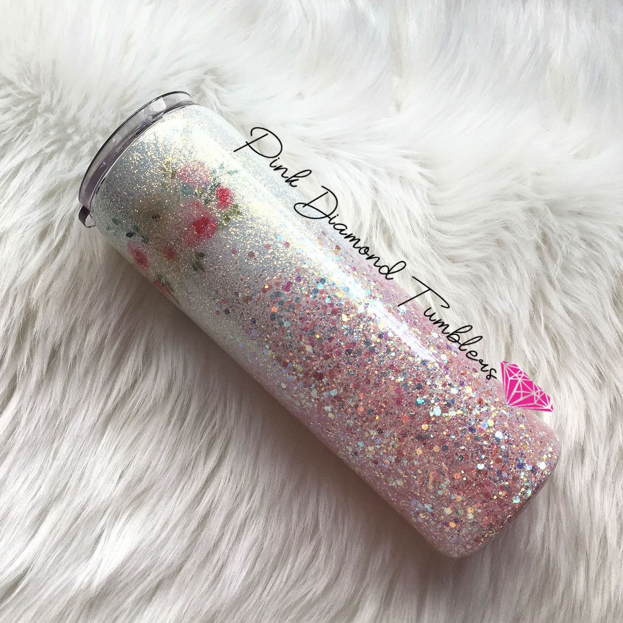 Blush Pink Floral Glitter Tumbler
