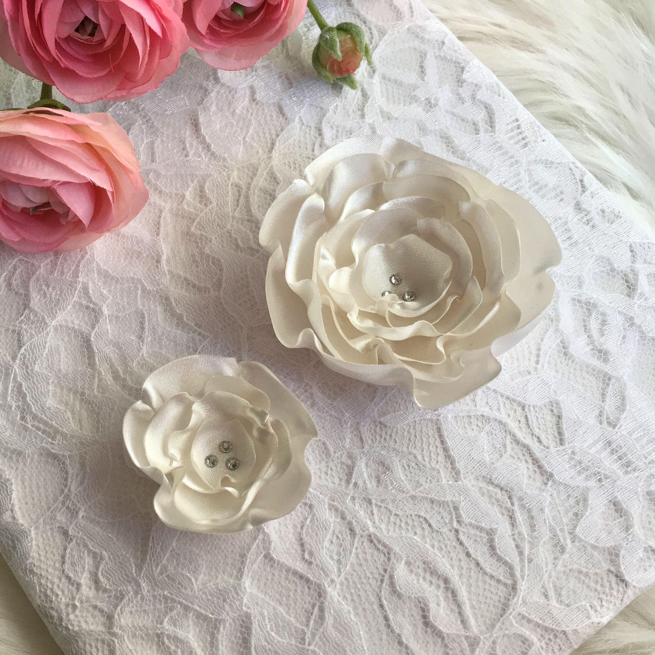 Ivory Satin Flower Hair Clip