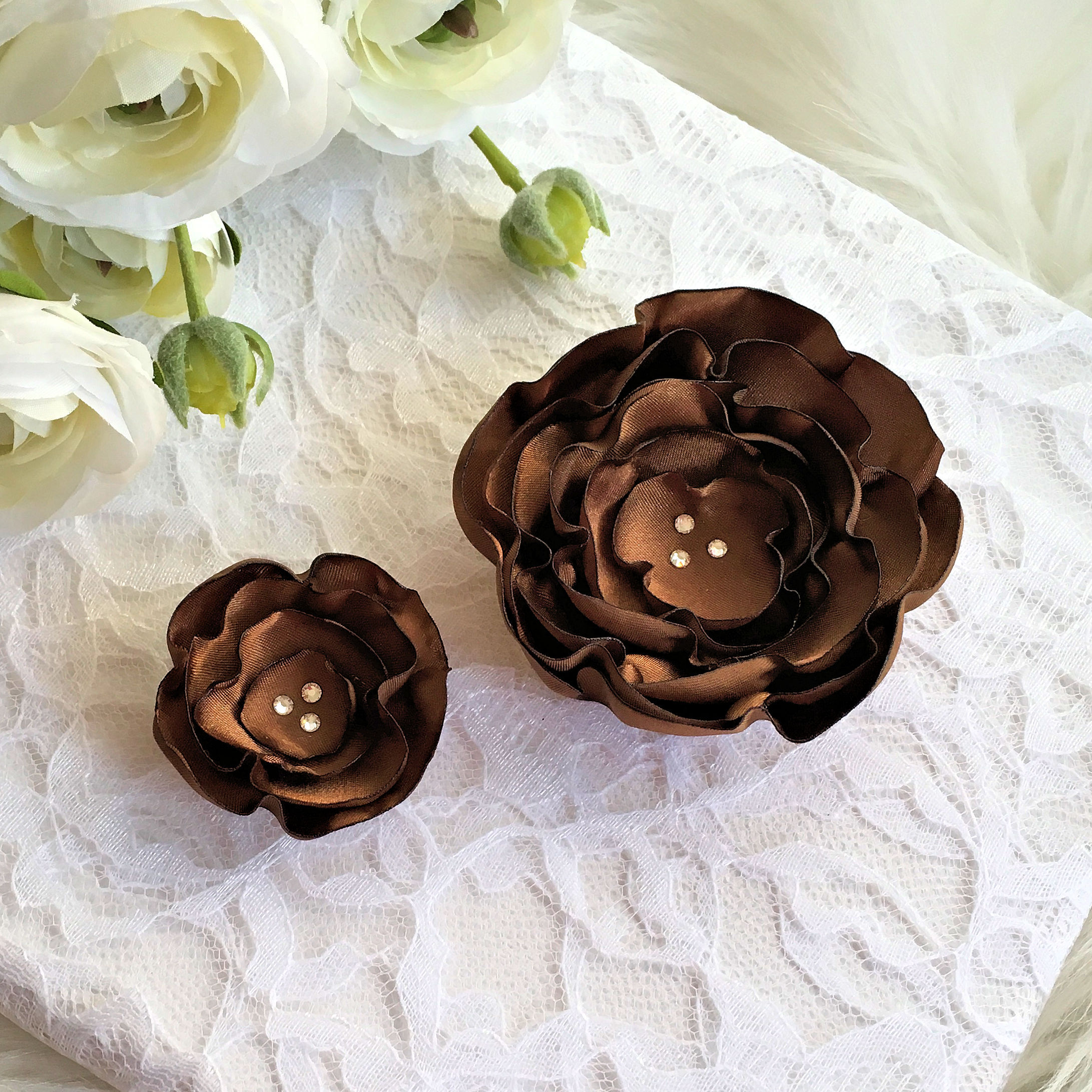 Molasses Satin Flower Hair Clip