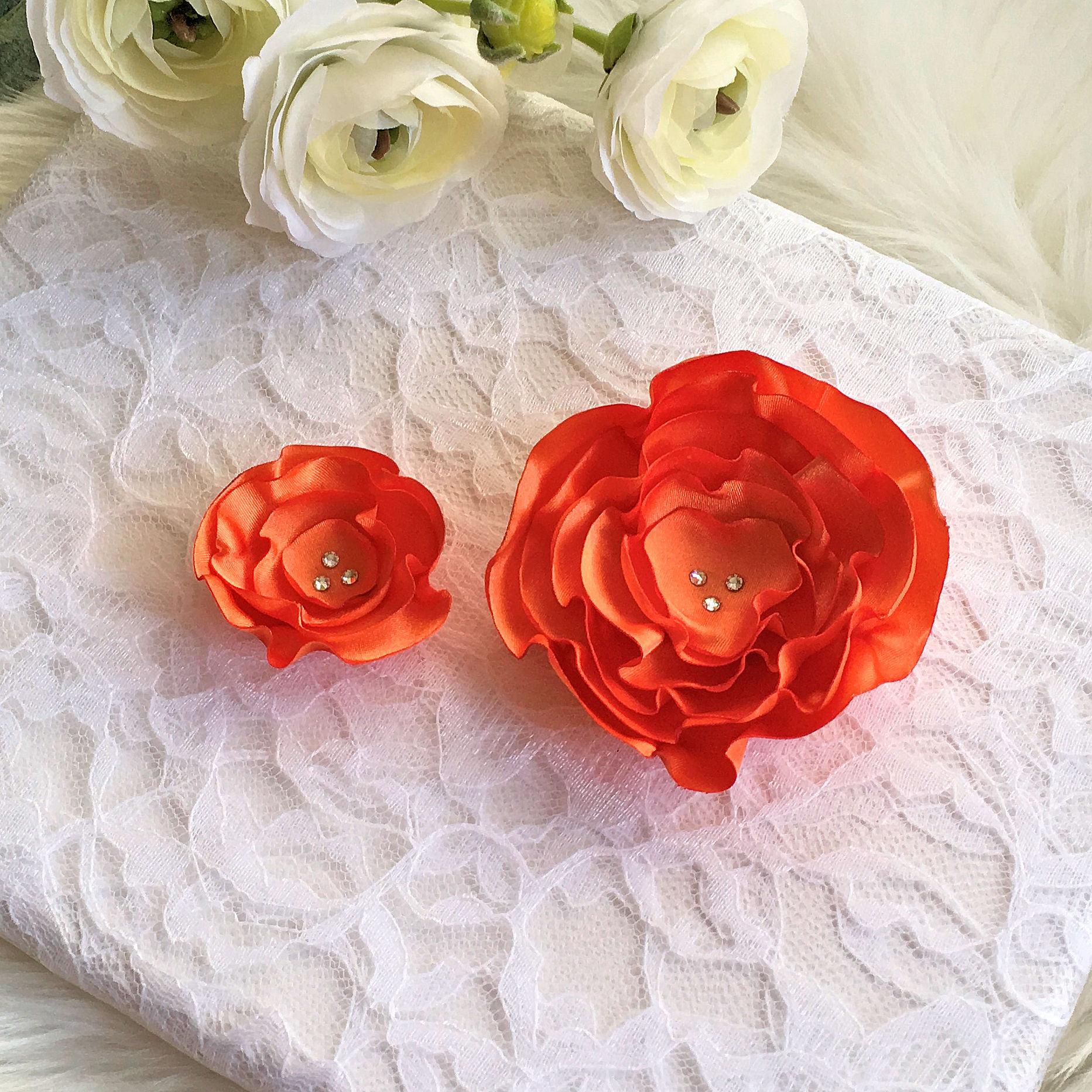 Orange Satin Flower Hair Clip